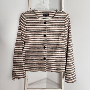Talbots Blazer Jacket womens size 8 stripe button down linen blend brown cream